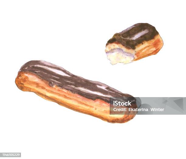 Chocolate Eclair Stock Illustration - Download Image Now - Eclair, Baked, Baked Pastry Item
