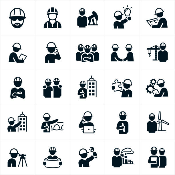 ingenieure icons - building activity construction manual worker men stock-grafiken, -clipart, -cartoons und -symbole
