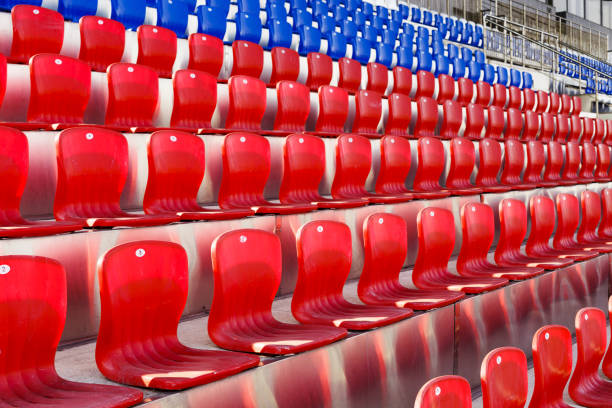 istock Terrace seating area with red and blue colored seats 1146105574