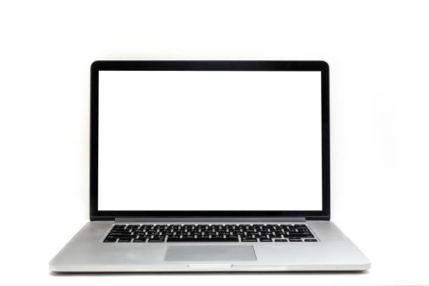 isolierter laptop mit leerem raum auf weißem hintergrund - mobility computer monitor mobile phone communication stock-fotos und bilder