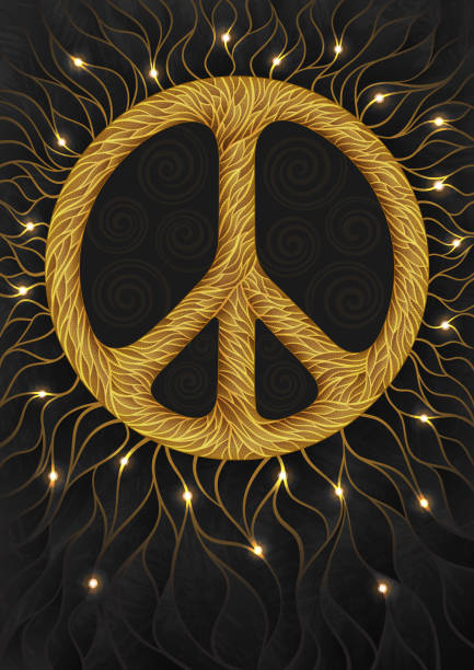 Golden pacific - vector background with peace symbol vector art illustration