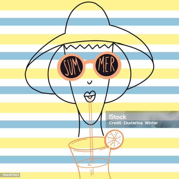 Summer Girl In A Hat Stock Illustration - Download Image Now - Adult, Adults Only, Art