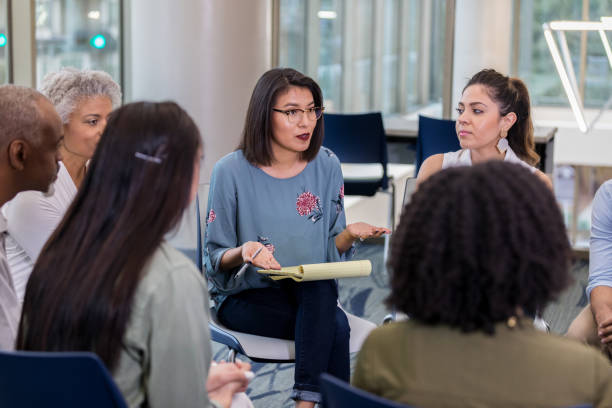 istock A Native American woman leads the therapy session 1146107188