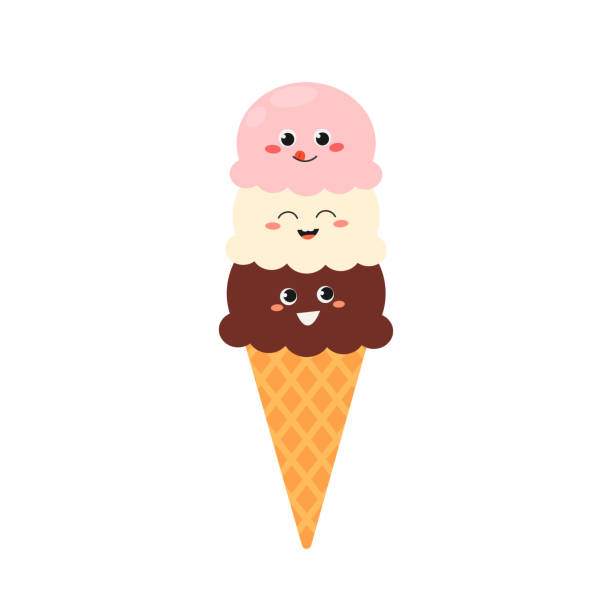 Cartoon icecream with funny faces Cheerful cartoon icecream characters with funny faces. Vector flat illustration isolated on white background ice cream stock illustrations