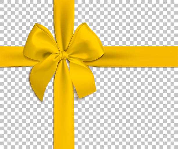 ilustraciones, imágenes clip art, dibujos animados e iconos de stock de lazo amarillo realista y cinta aislada sobre fondo transparente. plantilla para folleto o tarjeta de felicitación. ilustración vectorial. - ribbon satin red isolated