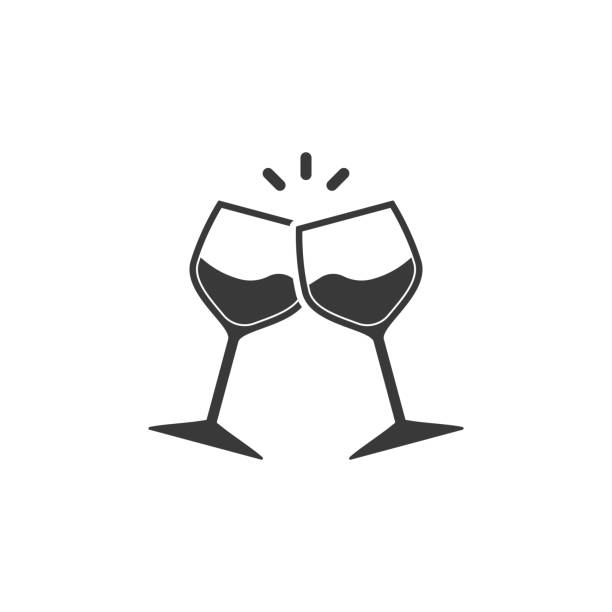 ilustrações de stock, clip art, desenhos animados e ícones de champagne glasses icon. glasses with wine in flat style. vector - wine glass champagne cocktail