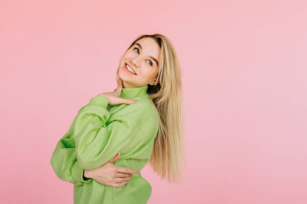 istock Colorful girl on a pink background 1146119044