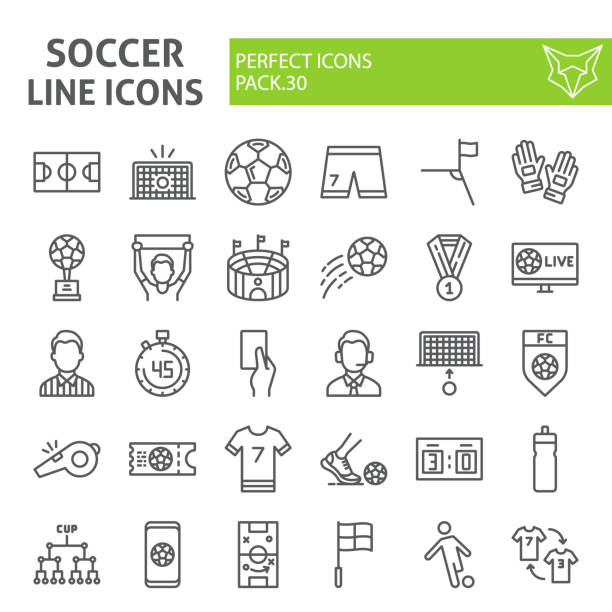 illustrations, cliparts, dessins animés et icônes de ensemble d’icônes de ligne de football, collection de symboles de football, croquis vectoriels, illustrations de logo, jeu de sport signes pictogrammes linéaires paquet isolé sur fond blanc. - soccer vector silhouette professional sport