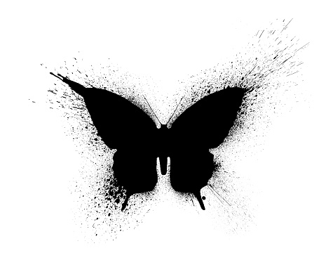 Black Silhouette Of A Butterfly With Paint Splashes And Blots Isolated On A White  Background Stock Photo - Download Image Now - iStock