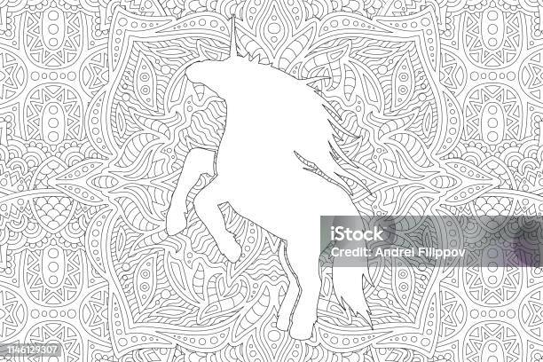 Coloring Book Page With White Unicorn Silhouette Stock Illustration - Download Image Now - Abstract, Animal, Art