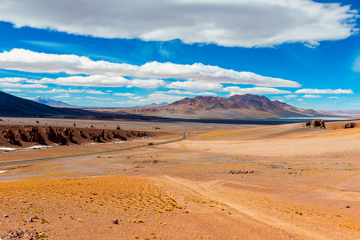 Landscape of 27 rout in Atacama region with a salar in background