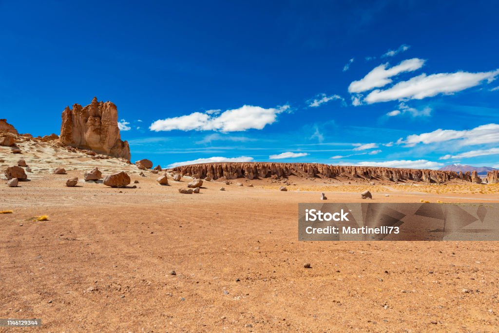 Atacama desert - Tara salar - Andes altiplano - Nature landscape - arid climate  - Wind erosion - Wild life refuge - Andes hills  - valleys Landscape of Tara salar in Atacama region Antofagasta Region Stock Photo