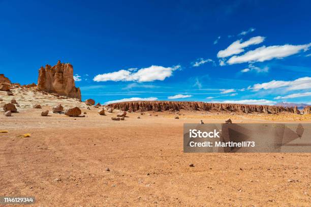 Atacama Desert Tara Salar Andes Altiplano Nature Landscape Arid Climate Wind Erosion Wild Life Refuge Andes Hills Valleys Stock Photo - Download Image Now