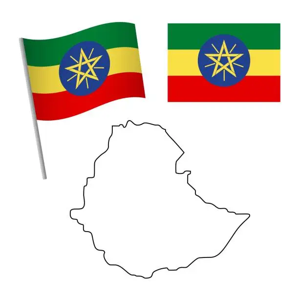 Vector illustration of Ethiopia flag and map