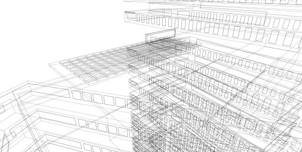istock 3D illustration architecture building perspective lines 1146134218