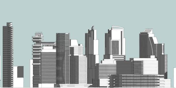 istock 3D illustration architecture building perspective lines 1146136968