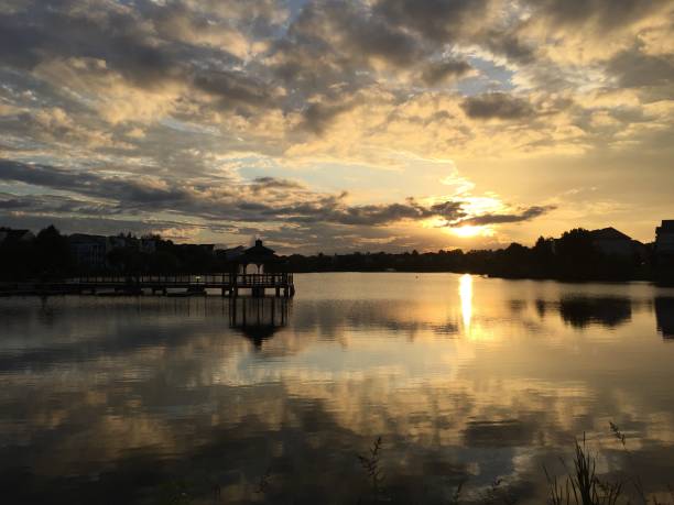 istock Sunset by the lake 1146137844
