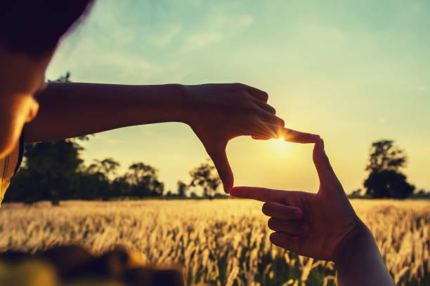 istock people make hand framing looking distant view sunrise. business concept 1146139650