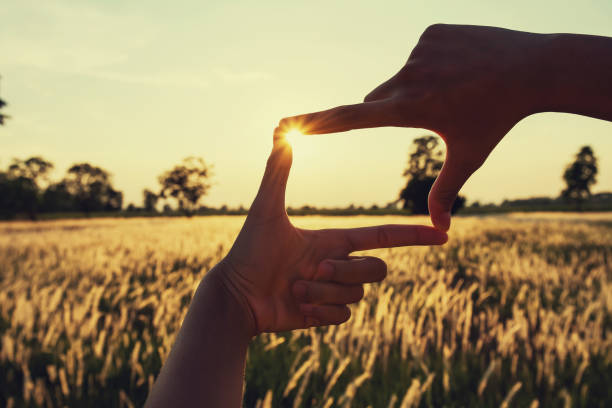 istock people make hand framing looking distant view sunrise. business concept 1146139660