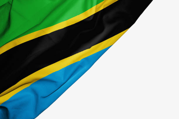 Tanzanian flag of fabric with copyspace for your text on white background