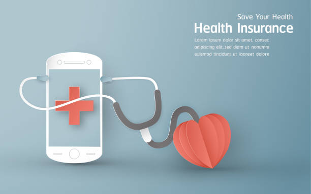 istock Vector illustration in concept of health insurance. Template design is on pastel blue background for cover, web banner, poster, slide presentation. Art Craft for kid in 3D paper cut style. 1146144525