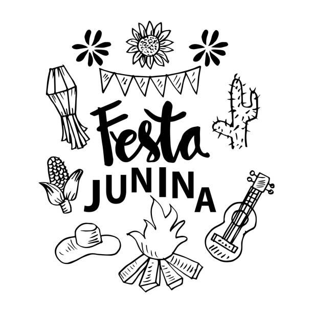 ilustrações de stock, clip art, desenhos animados e ícones de festa junina poster (brazilian june festival) party decoration. - cheerful cactus