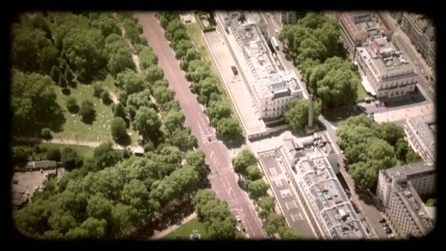 Old Film Aerial View of The Mall, London, UK. 4K