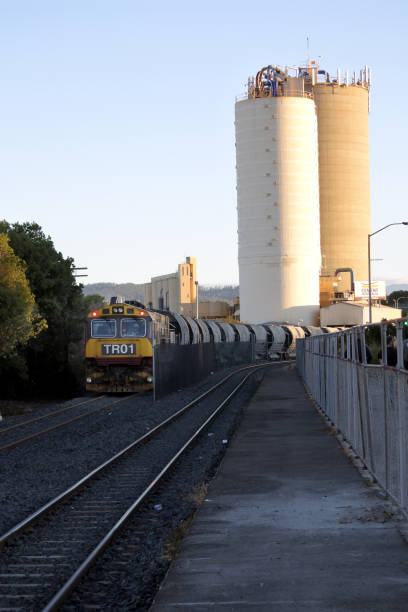 TasRail TR class - TR01 Train Devonport, Tasmania - March 30, 2019: TasRail TR class TR01 Train.TR class are diesel locomotives currently the main Tasmanian locomotive class handling the majority of mainline services across the state. tasrail stock pictures, royalty-free photos & images