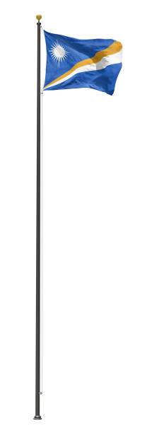 istock Marshall Islands flag flying on a tall flagpole, isolated on a white background 1146165112
