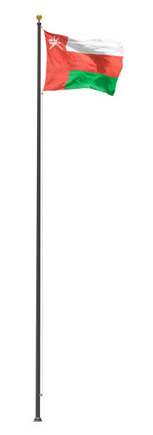 istock Oman flag flying on a tall flagpole, isolated on a white background 1146165677