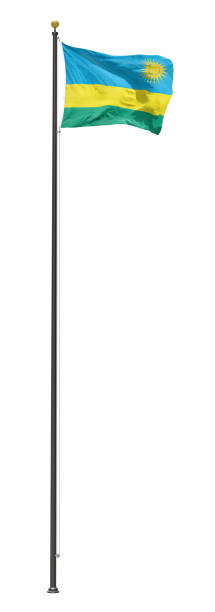 istock Rwanda flag flying on a tall flagpole, isolated on a white background 1146165689