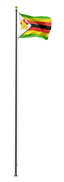 istock Zimbabwe flag flying on a tall flagpole, isolated on a white background 1146166807