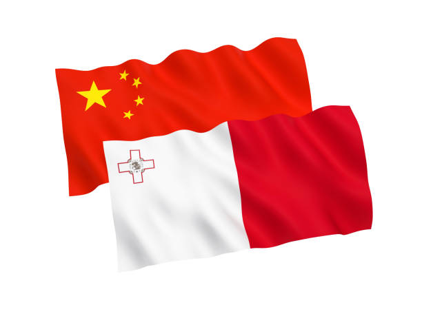 Flags of Malta and China on a white background
