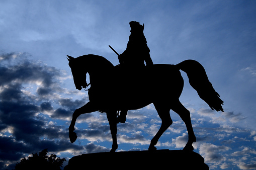 Silhouette Silhouette picture of the Equestrian Statue of George Washington in Common Park, Boston