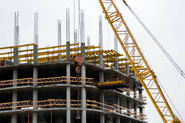 istock Building construction on monolithic technology. Construction of the building. Concrete frame of the building. 1146172171