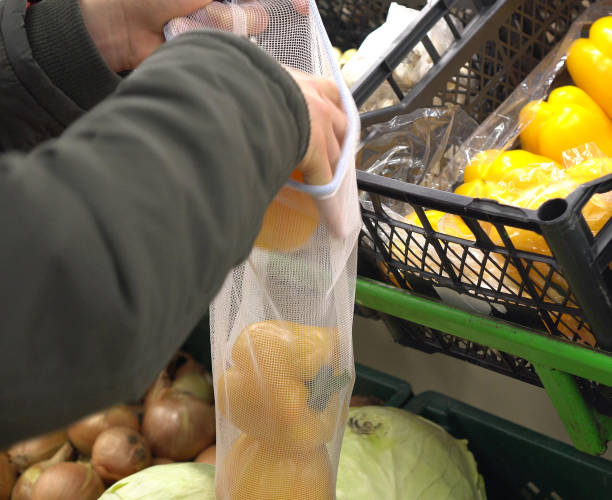 istock Zero waste lifestyle. Grocery shopping. Reusable Shopper cloth bag 1146172700