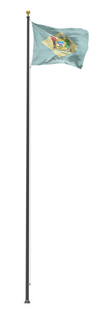 istock Delaware flag flying on a tall flagpole, isolated on a white background 1146176332