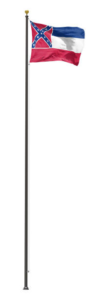 istock Mississippi flag flying on a tall flagpole, isolated on a white background 1146176357