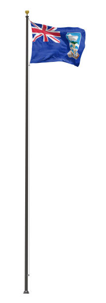 istock Falkland Islands flag flying on a tall flagpole, isolated on a white background 1146176431