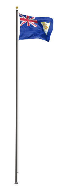 istock Anguilla flag flying on a tall flagpole, isolated on a white background 1146176434