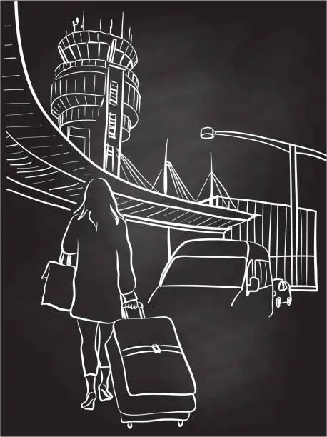 Vector illustration of Getting To The Airport On Time Chalkboard