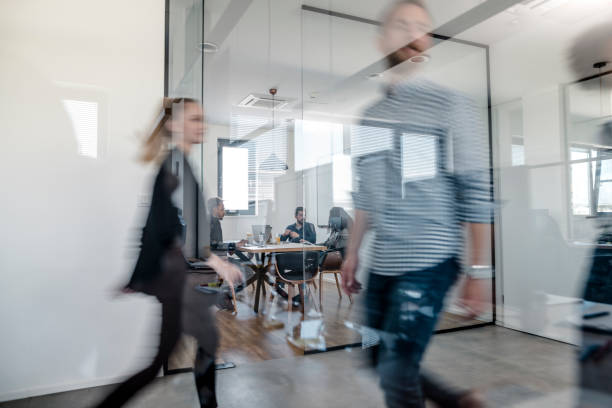 istock Business colleagues walking in the office 1146187184