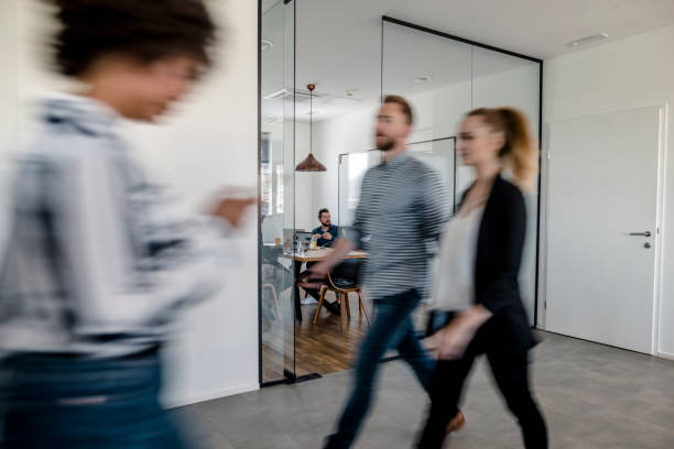 istock Business colleagues walking in the office 1146187219