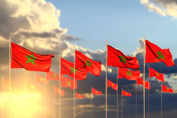 istock nice any occasion flag 3d illustration
 - many Morocco flags on sunset placed in row with bokeh and place for your text 1146187962