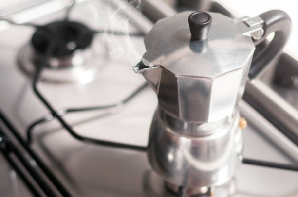 istock Steaming moka pot on the kitchen stove 1146189869