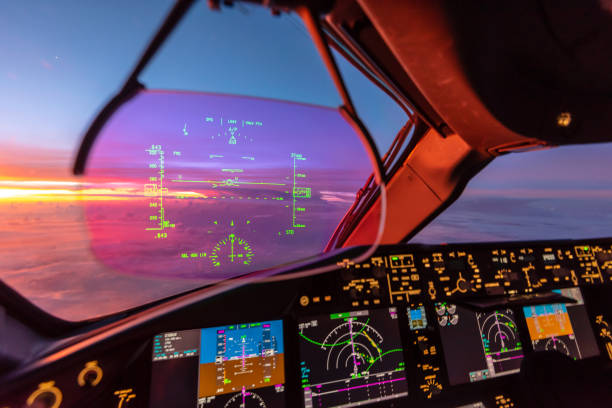 Heads up display on a modern generation commercial jet aircraft.  The HUD is becoming commonplace on the latest fleets of aircraft offering pilots their most important information without having to glance down at the flight instruments