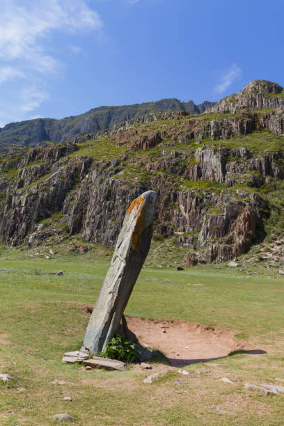 istock Stone monument in Altai Mountains. Rock column. Close up. 1146191973