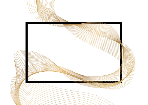 Wave of many gold lines over rectangular frame. Creative line art. Design elements created using the Blend Tool.