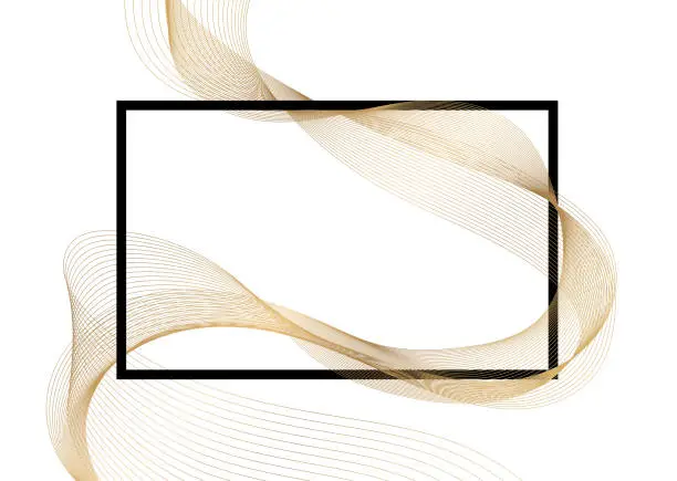 Vector illustration of Wave of many gold lines over rectangular frame. Creative line art.