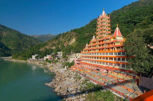 Ancient temple of Rishikesh, Lakshman temple, famous for association with Lakshman - brother of Lord Ram, stunning sculptures and impressive interiors. Uttarakhand, India